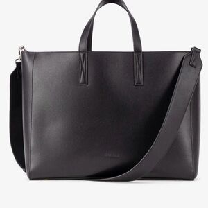 Black Leather Tote with Removable Shoulder Strap
